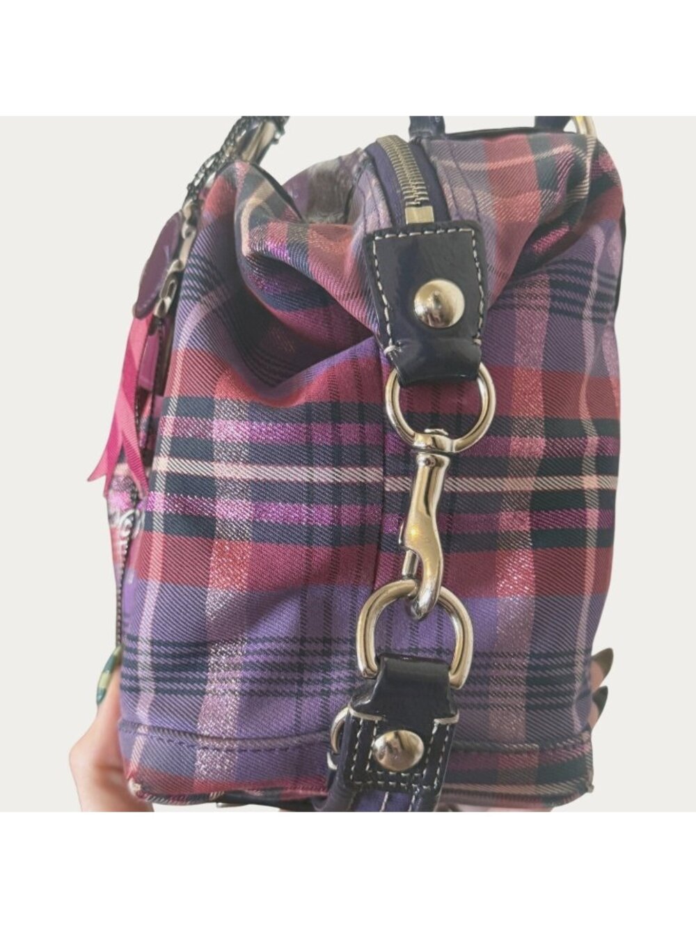 Coach Poppy Purple Tartan Plaid Limited Ed Bag W Purple Patent Leather No 15884 - Picture 4 of 11